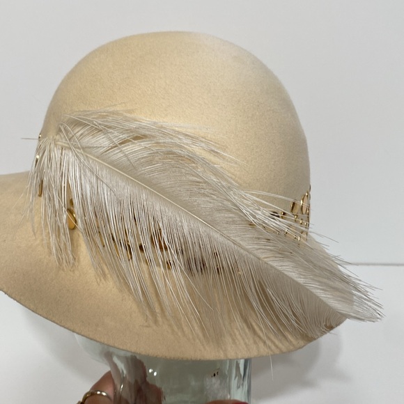 Vintage Adolfo II Gold Studded Wool Hat with Feather - Picture 6 of 15